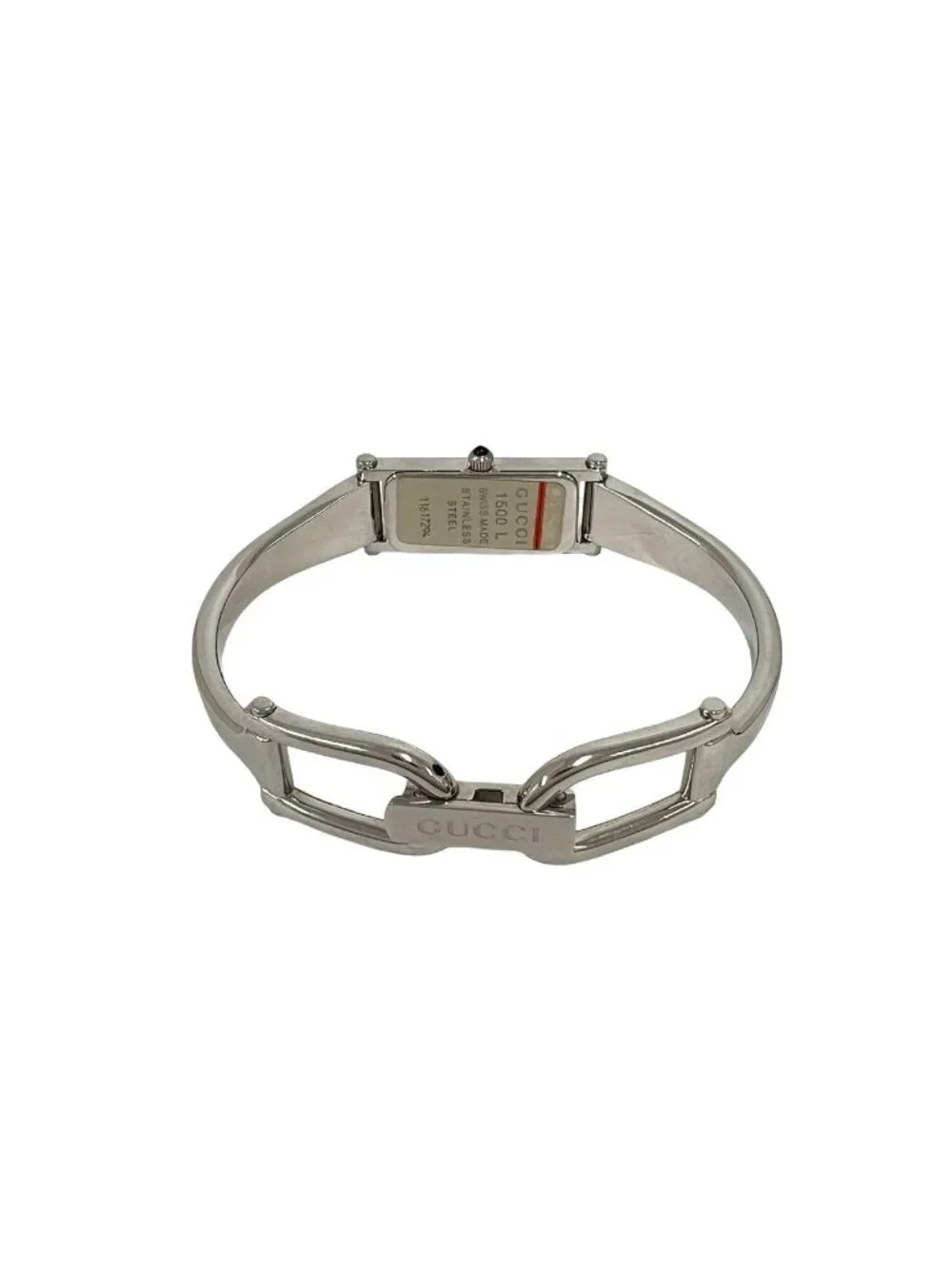 Gucci with Case Bangle Watch Leaf Pattern Stainless Steel Wristwatch Silver